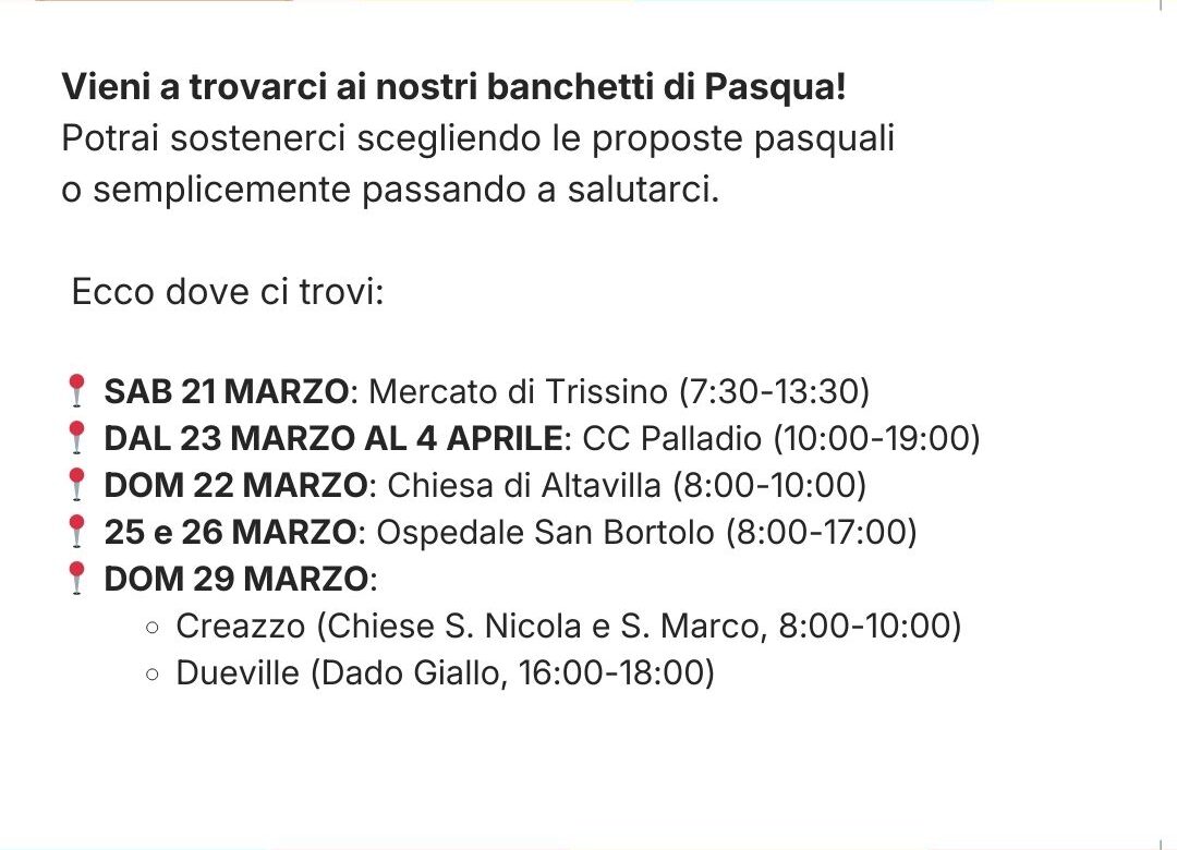 Banchetti pasqua 2026